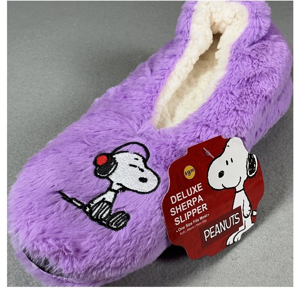 Peanuts Snoopy Deluxe Sherpa Slippers Purple One Size New Streetwear Retro